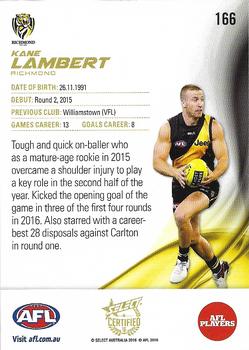 2016 Select AFL Certified #166 Kane Lambert Back